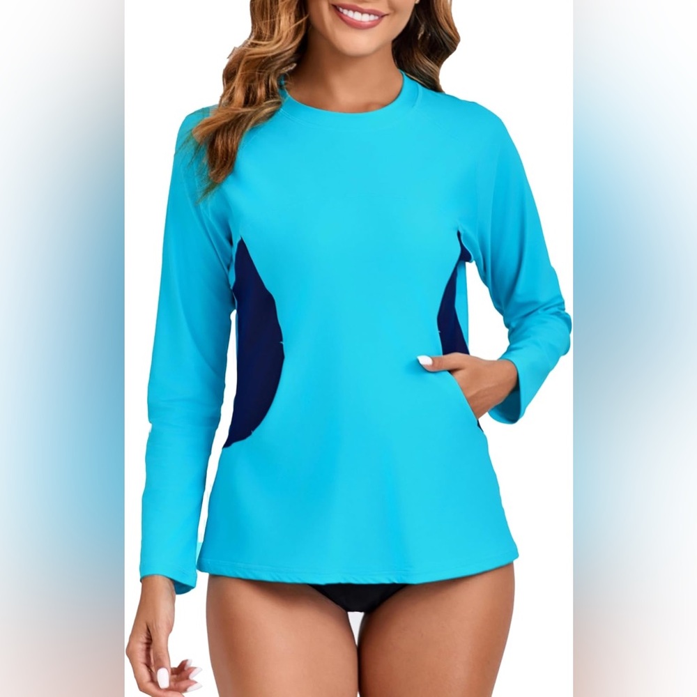HALCURT Light Blue Crew Neck Long Sleeve Rashguard Surf Top - Size M